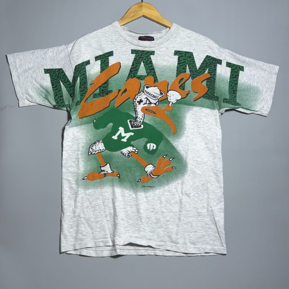 Vintage 90s Miami Hurricanes Aop T-Shirt Adult Large Single Stitch Usa Made
